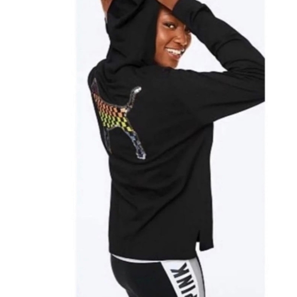 🆕️PINK vintage hooded long-sleeved rainbow BLING DOG Tee  *RARE. FIRM**** - Picture 5 of 5